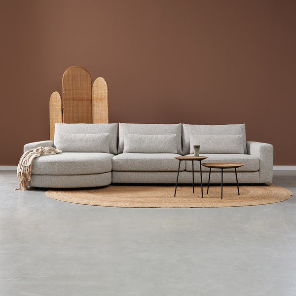 Hoekbank Como | Wit Puente | Chaise Lounge Rond — Vooraanzicht - sfeer