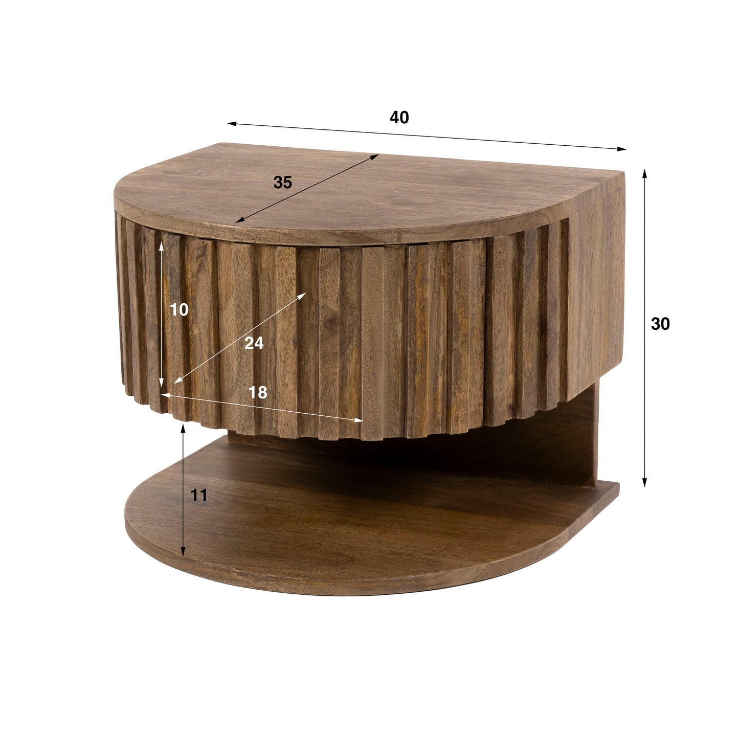 Nachtkastje Ridge | Zwevend met legplank | Mangohout Naturel