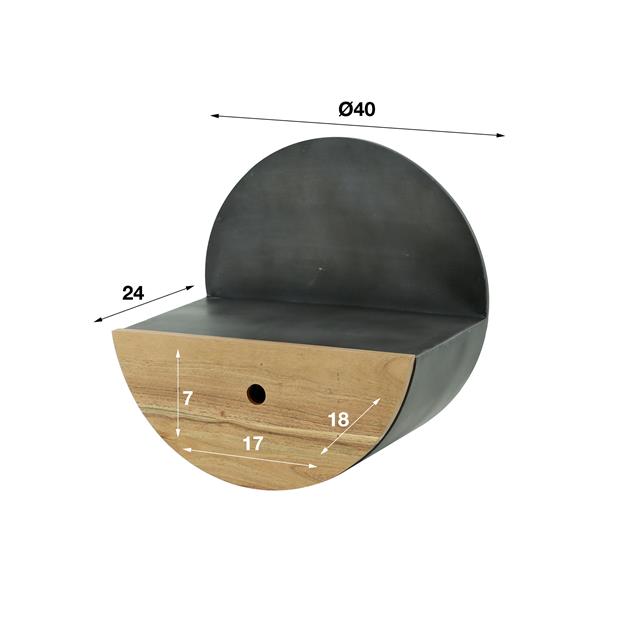 Wandschap Half Moon Ø40 met lade | Naturel massief acacia