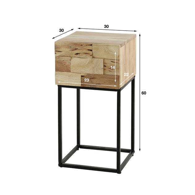 Nachtkastje Mill | 1 Lade | Massief Acacia Gezandstraald