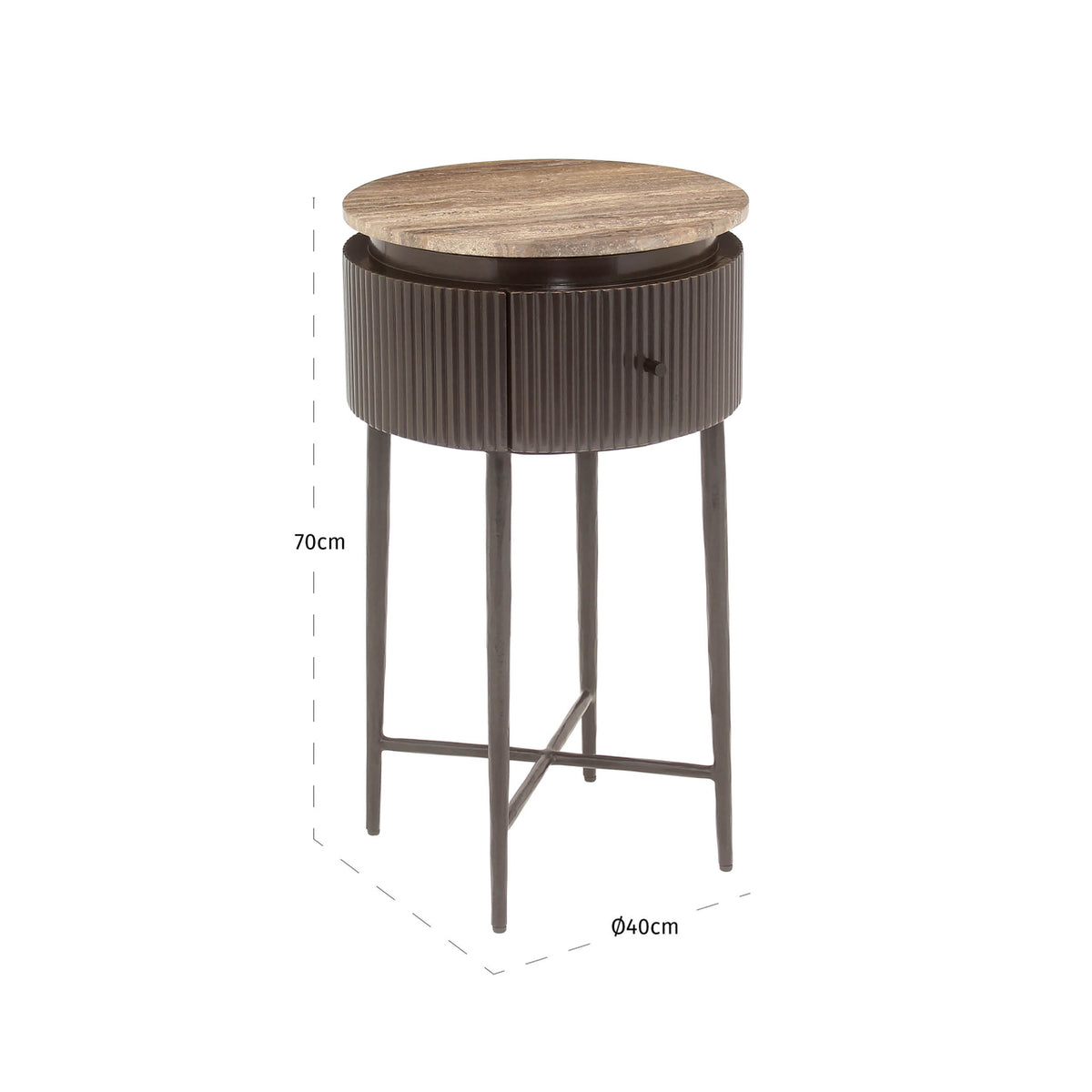 Bijzettafel Russo bruin mdf, maatvoering met afmetingen