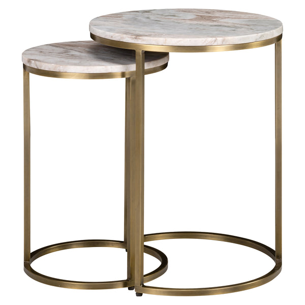 Bijzettafel Bottega beige marmer 45 cm, vooraanzicht op witte achtergrond