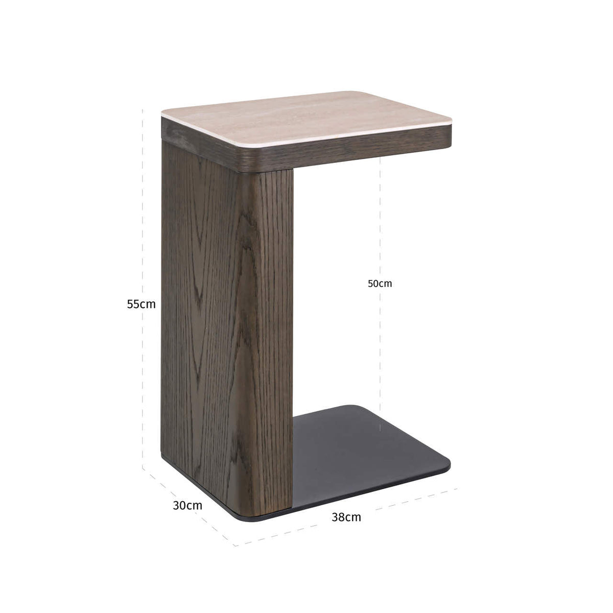 Bijzettafel Nando bruin mdf, maatvoering met afmetingen