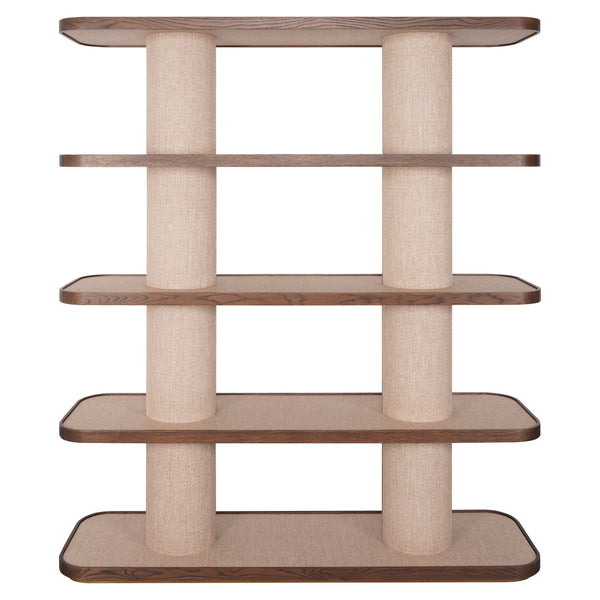 Vitrinekast Willox beige eikenhout, vooraanzicht op witte achtergrond