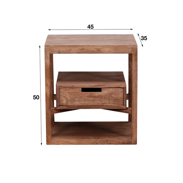 Nachtkastje Sahara | 1 Lade | Zandkleur Massief Mango