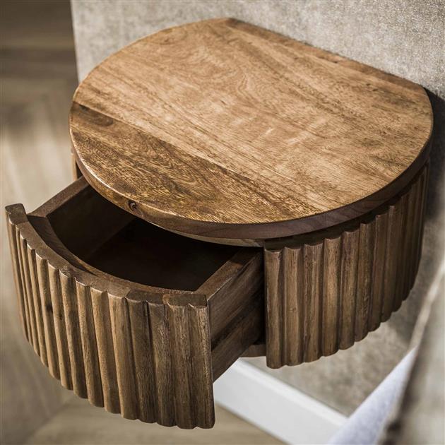 Nachtkastje Rosin mangohout naturel, detail van de functie