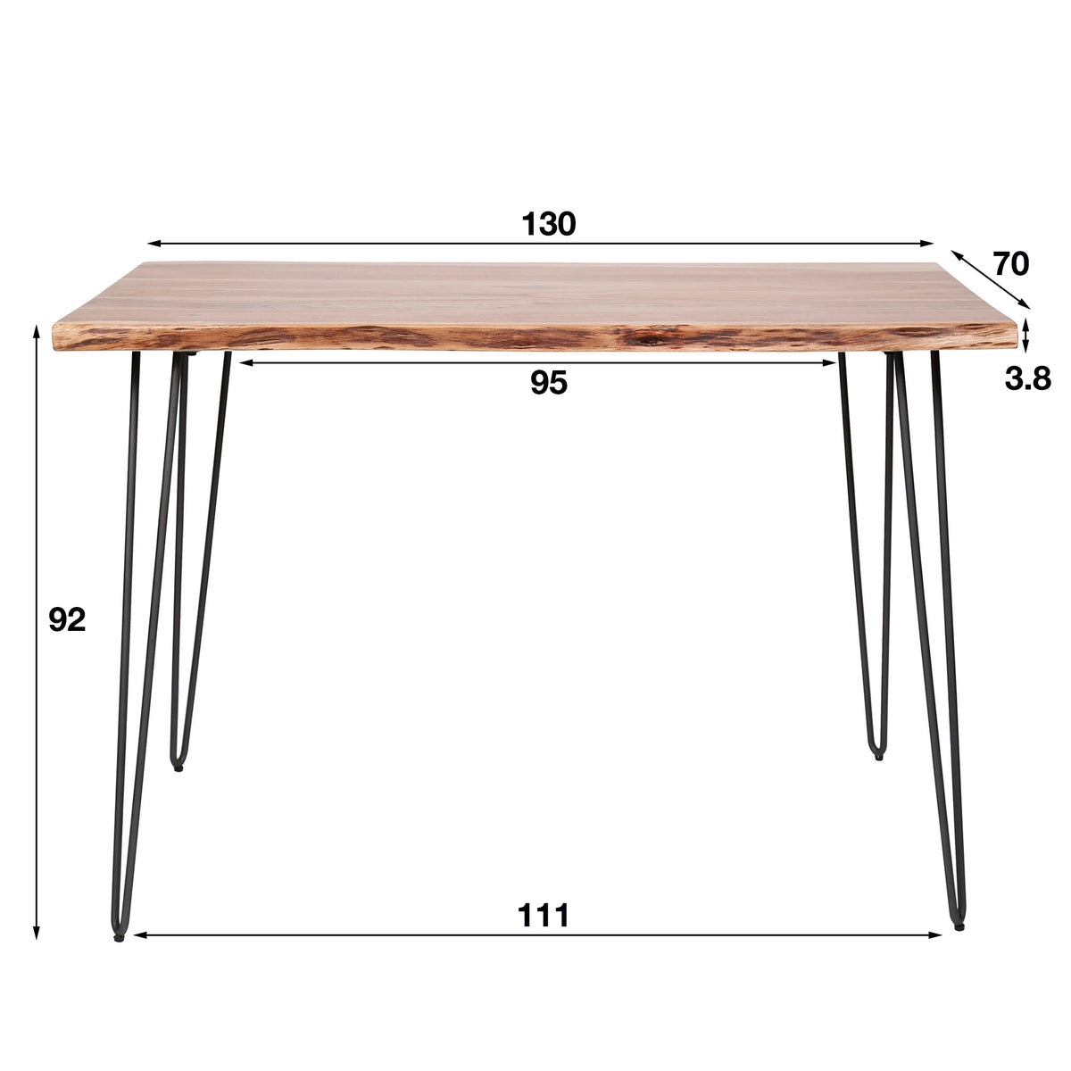 Bartafel Jente, maatvoering met afmetingen