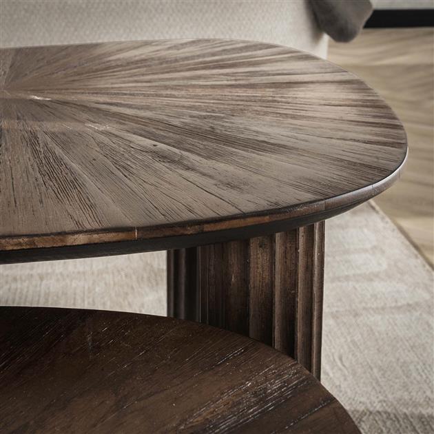 Salontafel Maya bruin hout, detail van het materiaal