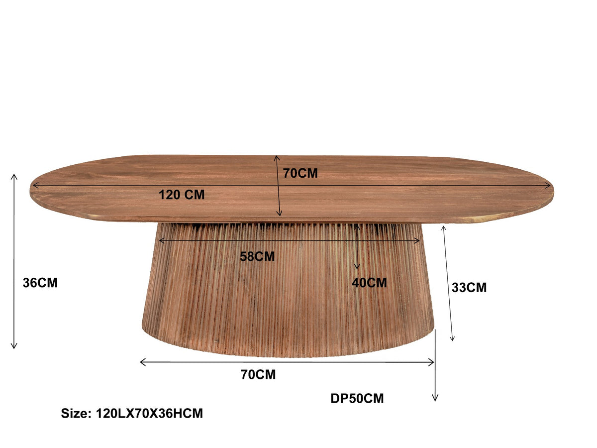 Salontafel Salvator naturel mangohout, maatvoering met afmetingen