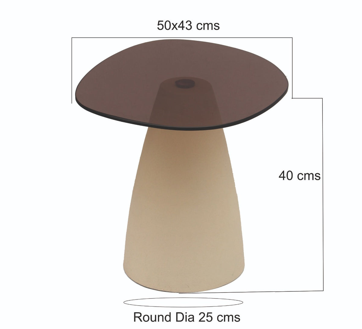 Bijzettafel Mylon glas organisch 50cm, maatvoering met afmetingen