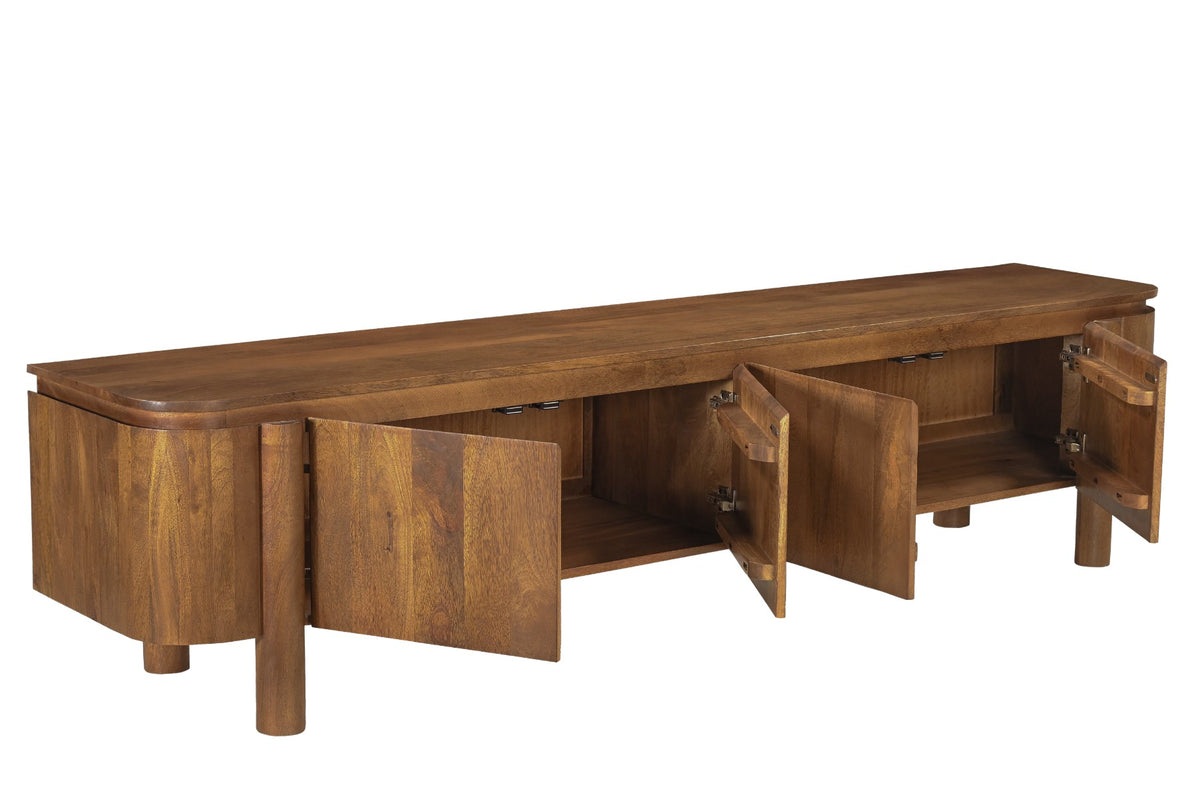 Tv-meubel Salano naturel mangohout, detail van de functie