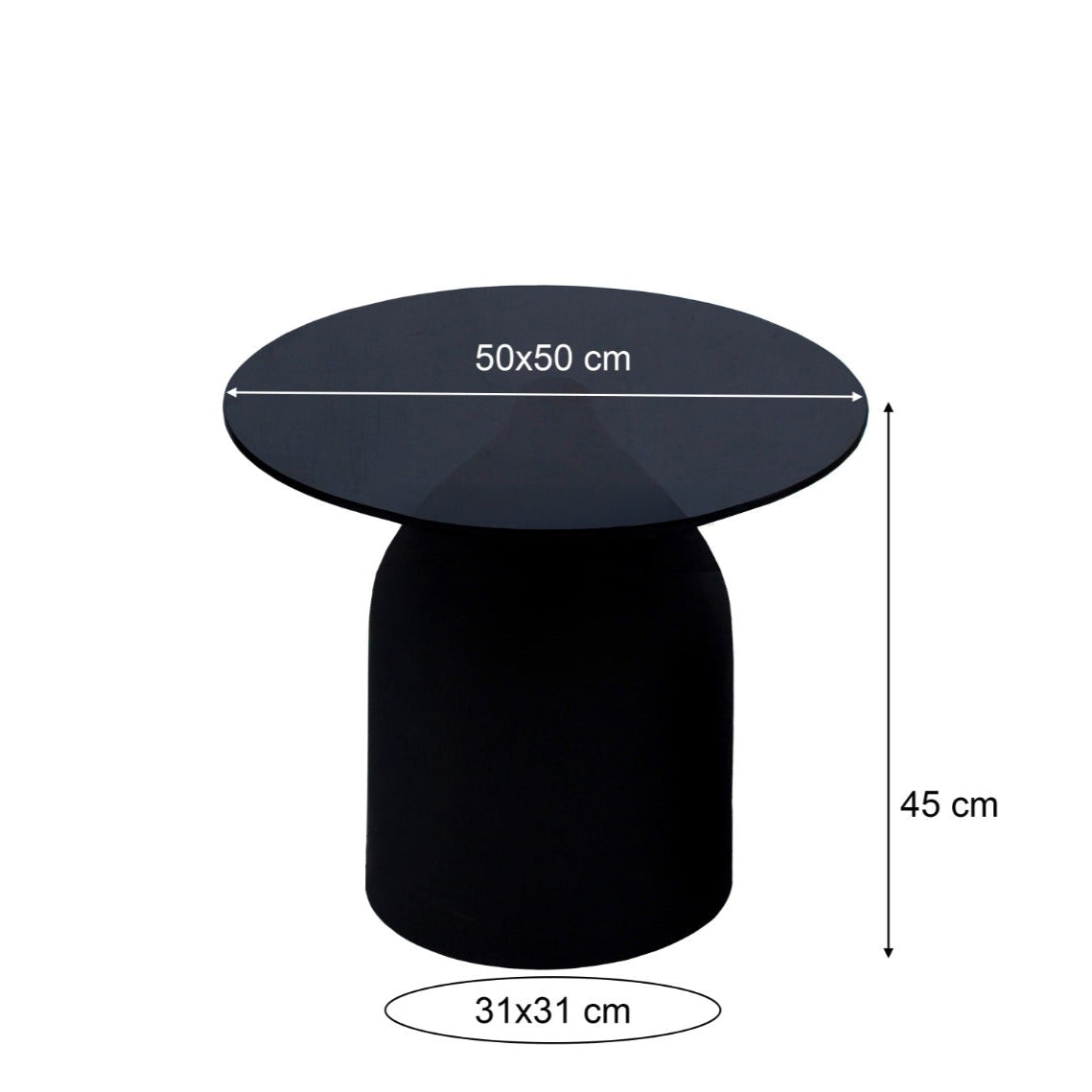 Bijzettafel Isa | Zwart Glas | Ø50 cm