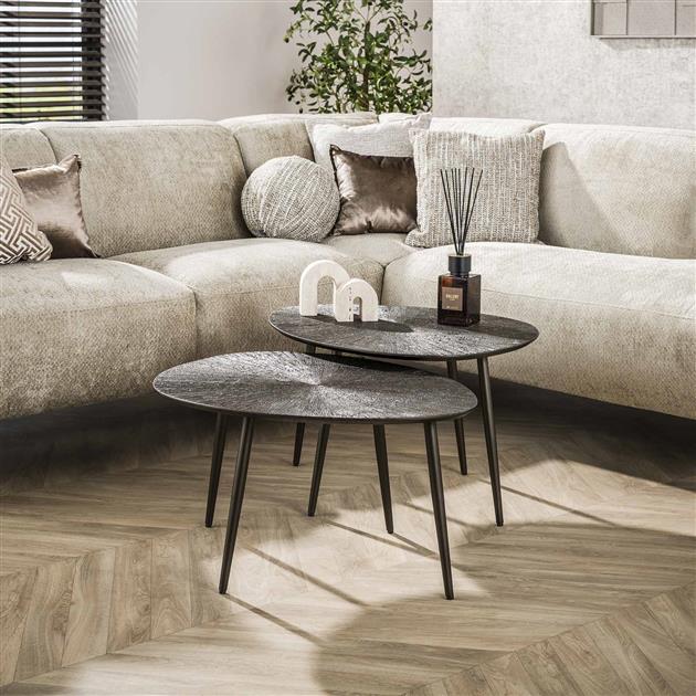 Salontafel Ray Leaf Set Van 2 metaal bruin, schuin vooraanzicht in een interieur