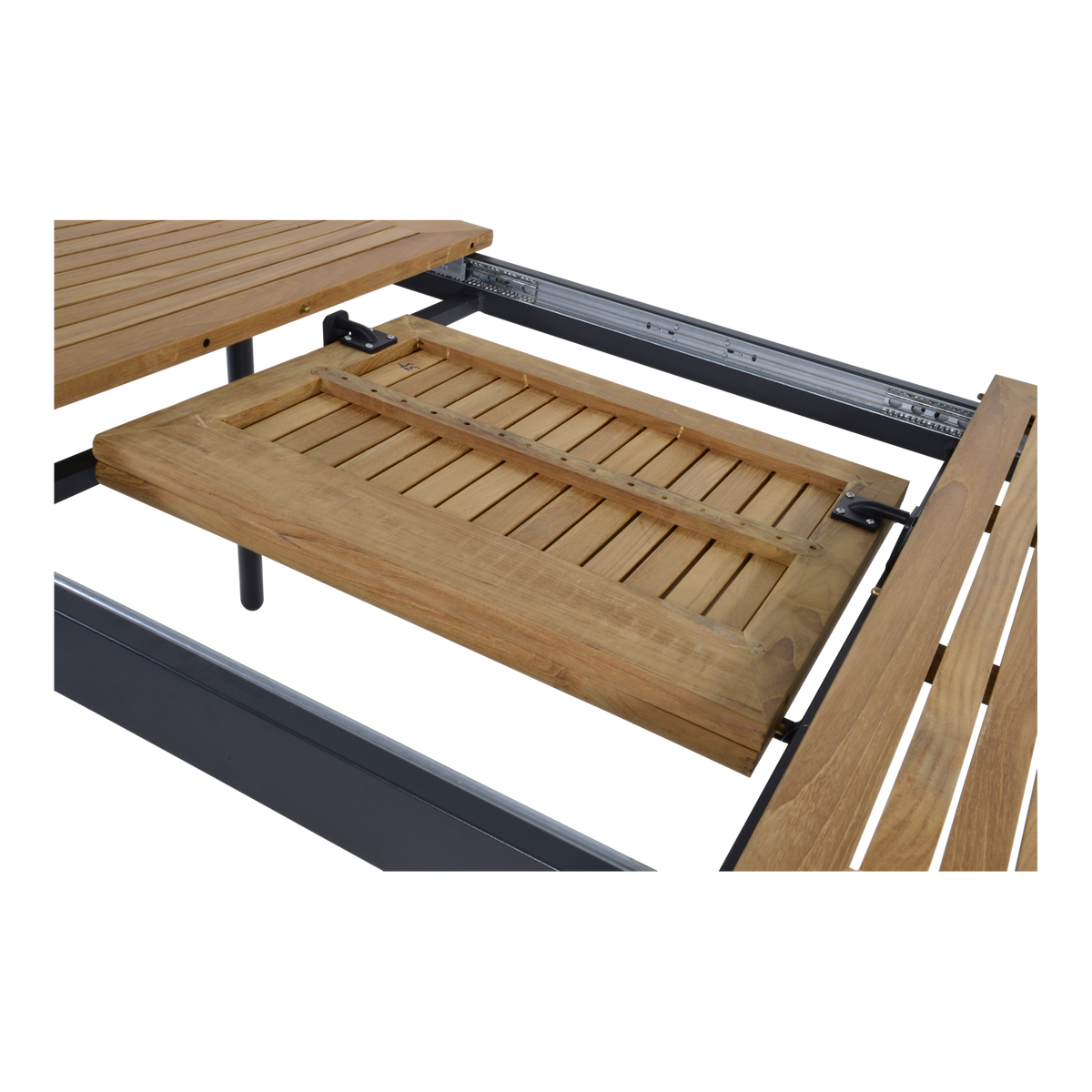 Tuintafel Monza uitschuifbaar naturel teakhout, detail van de functie
