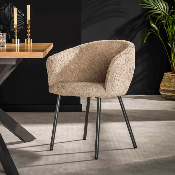 Eetkamerstoel Courbe | Beige Bouclé | Magazijn leegverkoop