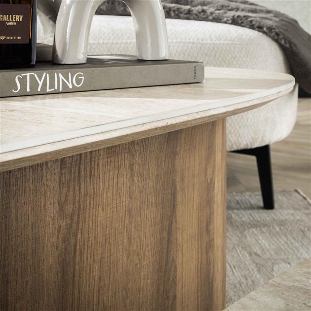 Salontafel Flynn set van 2 wit keramiek, detail van het materiaal