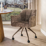 Eetkamerstoel Raster | Taupe/Bruin Stof | Brons Onderstel