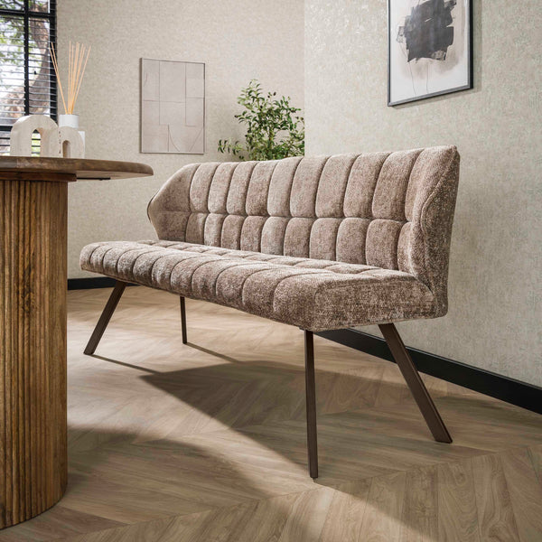 Eetkamerbank Raster | Hoven Beige | Onderstel Brons