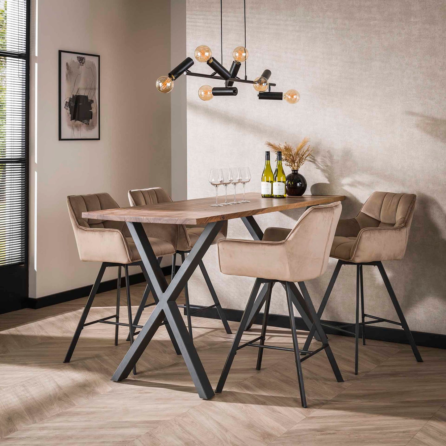 Barstoel Raster | Champagne Velvet