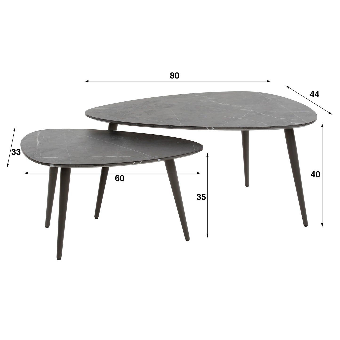 Salontafel Set Rogers | Peervorm | Zwart Melamine