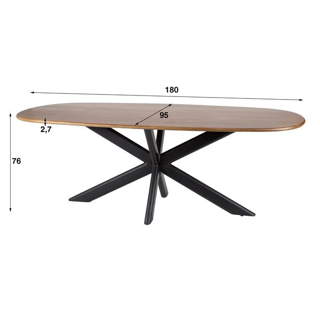 Eettafel Cliff mangohout naturel 180cm, detail van het materiaal