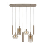 Hanglamp Serene 4 lichtbollen + 3 kegels beige, vooraanzicht op witte achtergrond
