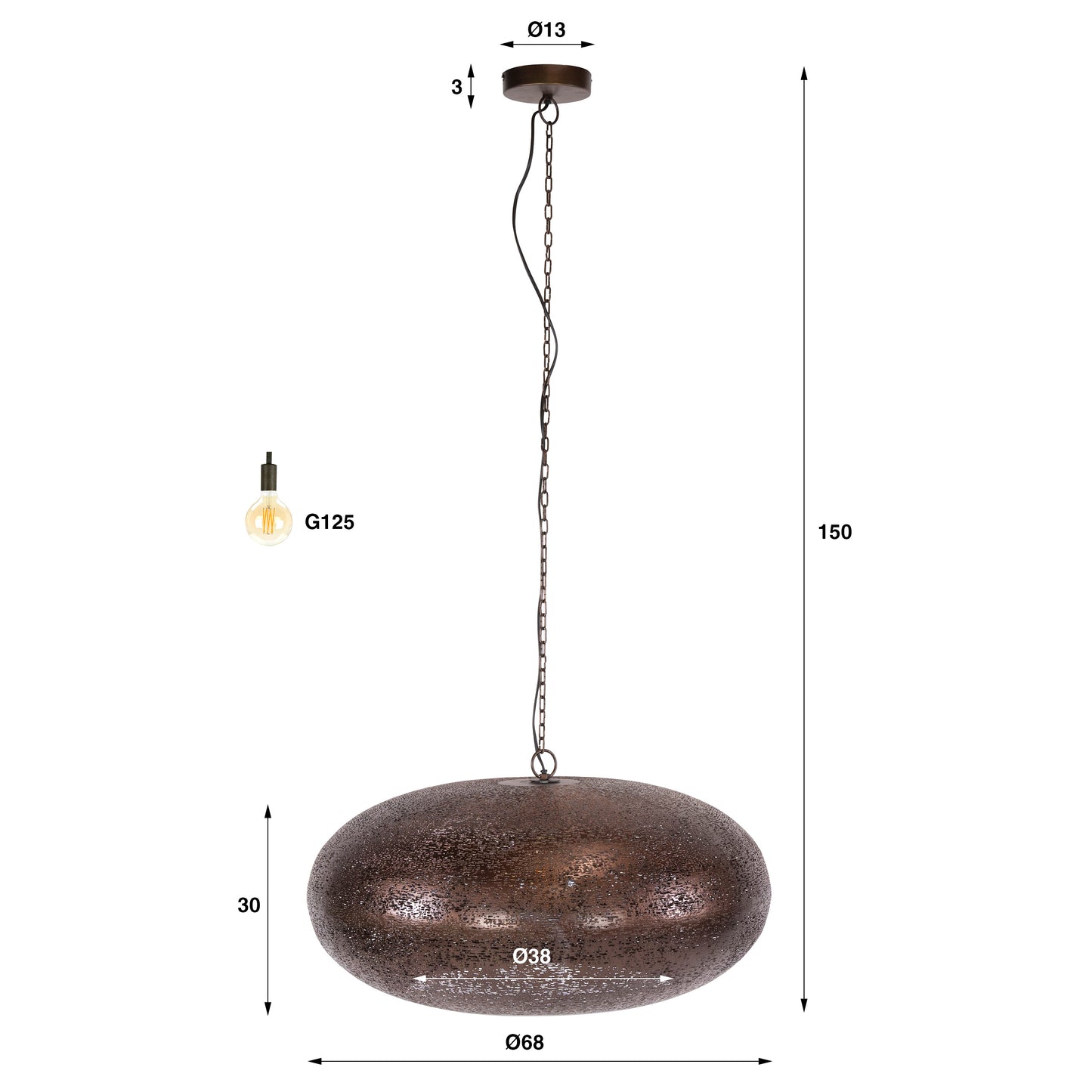 Hanglamp Cielo 68 Cm | Metaal Antiek Koper