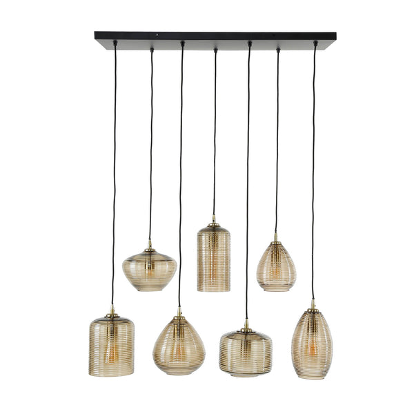 Hanglamp 7L Stripe Glass amberkleurig glas, vooraanzicht op witte achtergrond