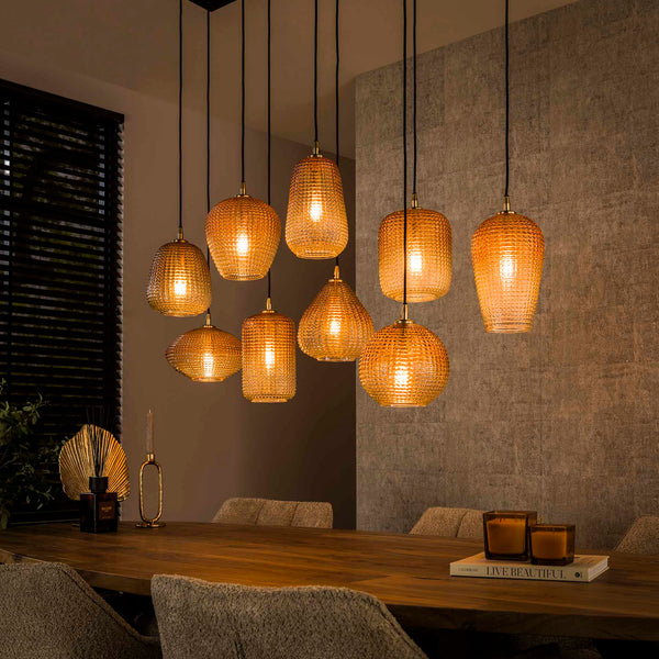 Hanglamp Dot | 9 Lampen | Amberkleurig Glas