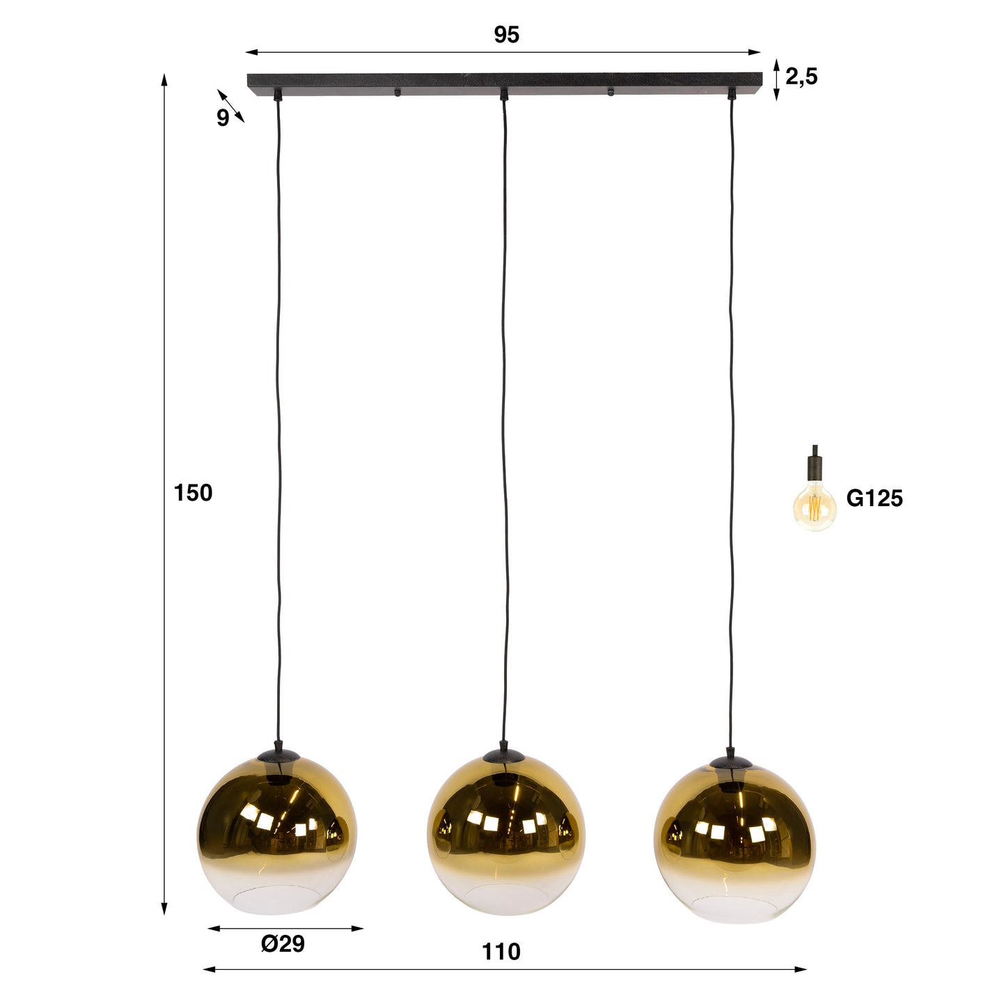 Hanglamp Bubble | 3 Lichts | Shaded Goud