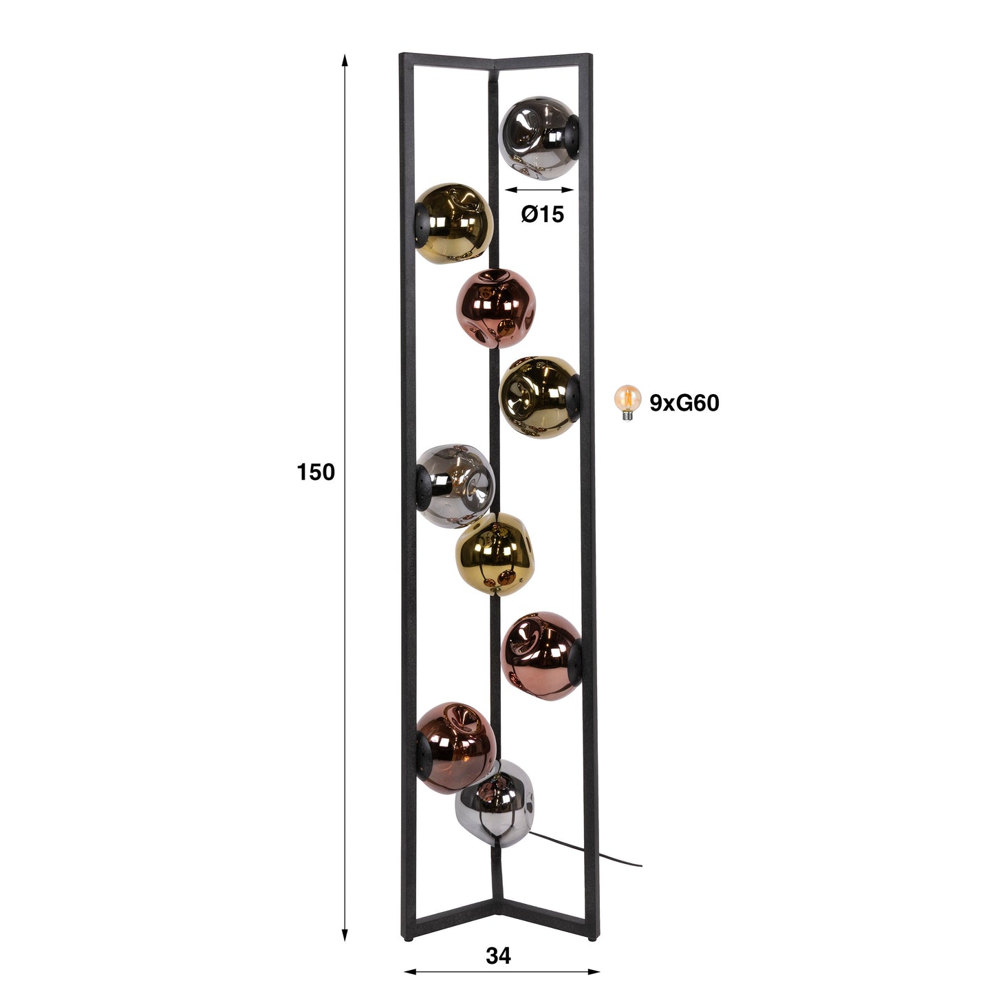 Vloerlamp Stellar | 9 Lichts | Artic Zwart