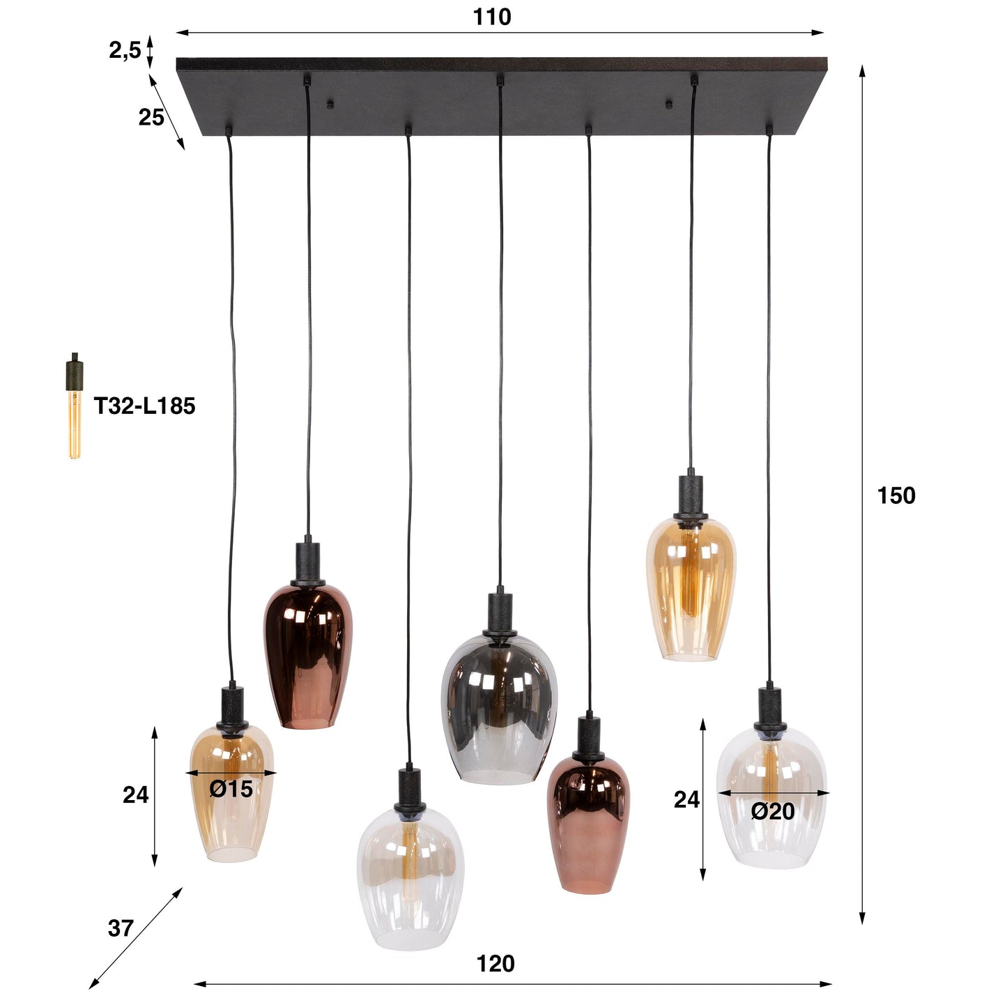 Hanglamp Harvard | Metaal Grijs