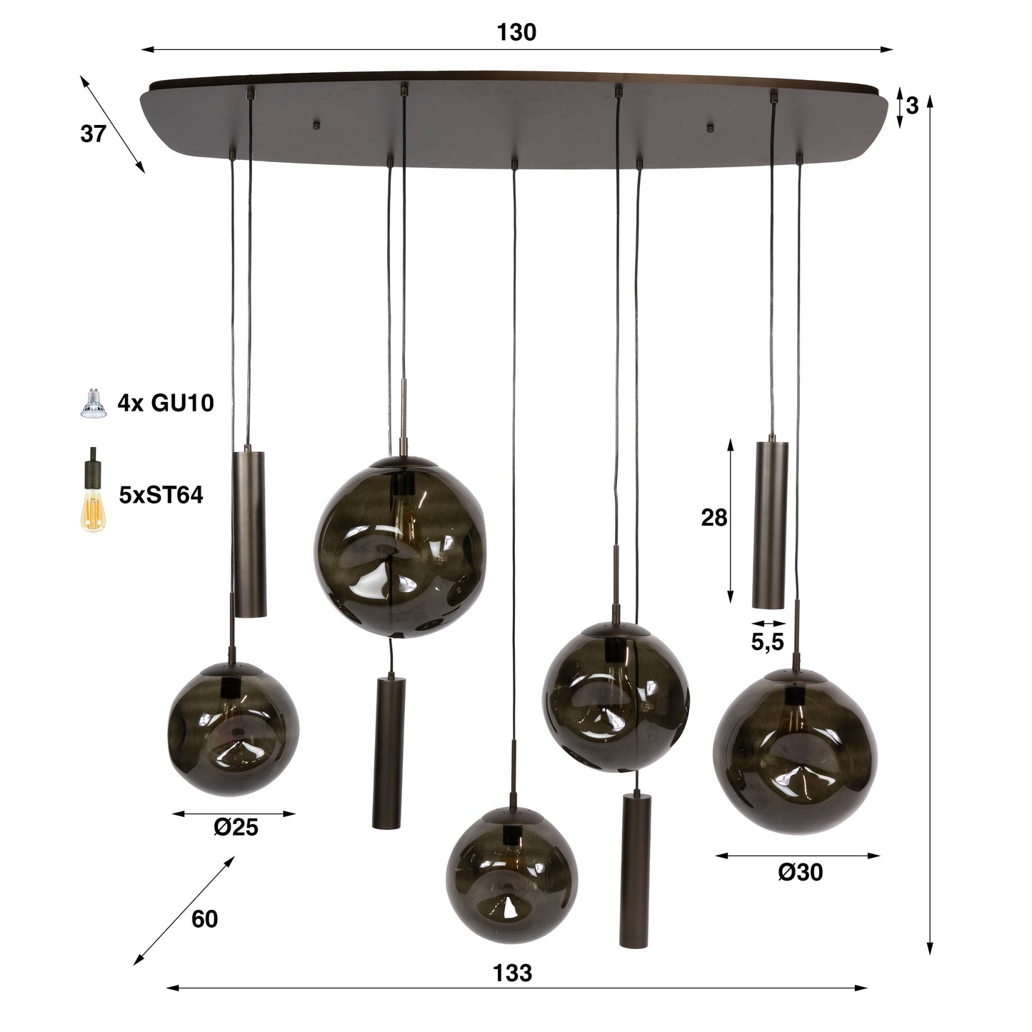 Hanglamp Stellar Pendel | 9 Lichts | Sienna Bruin