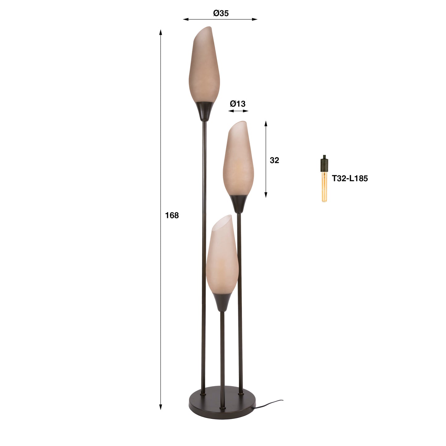 Vloerlamp Cocoon | 3 Lichts | Sienna Bruin Frosted