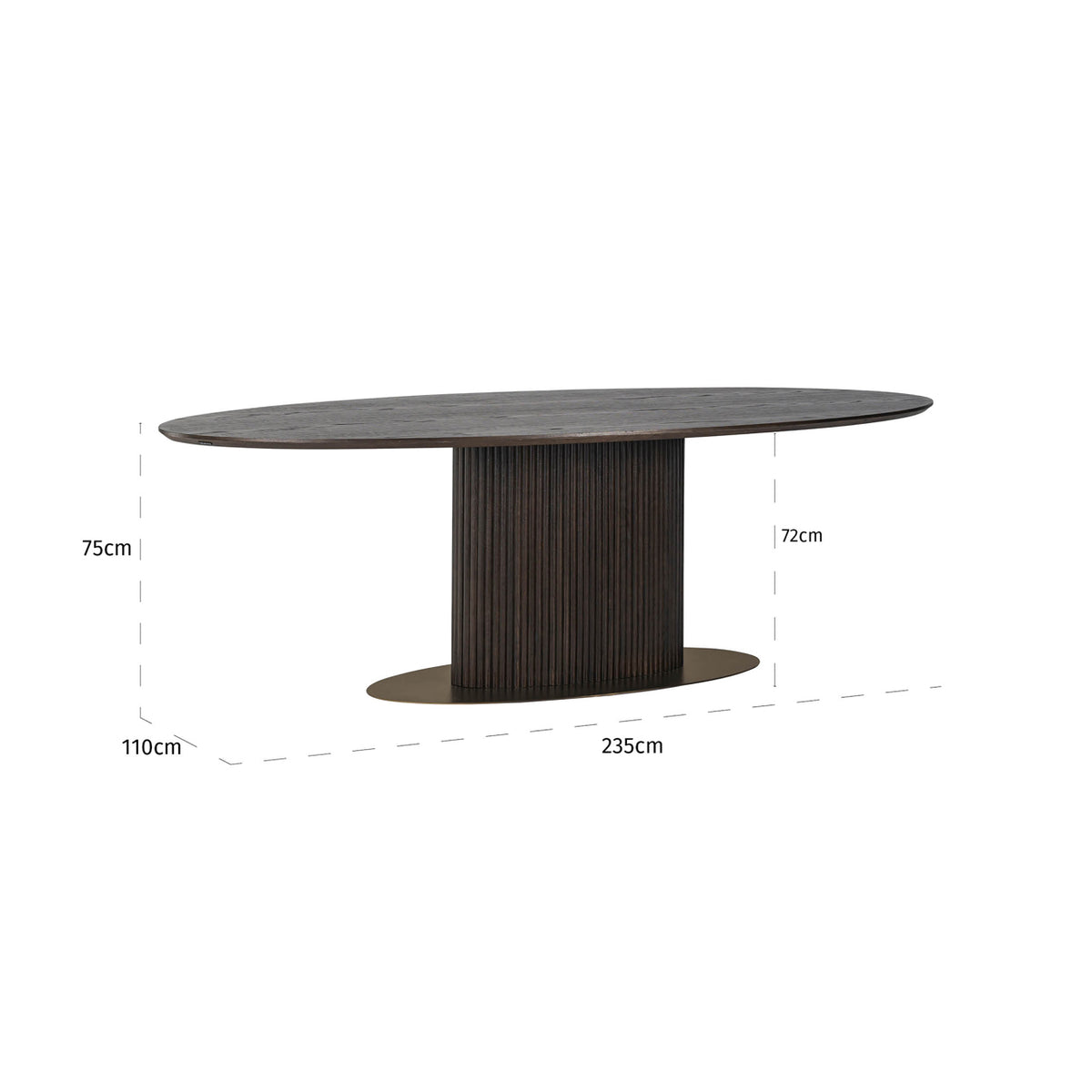 Eettafel Luxor eikenhout, maatvoering met afmetingen