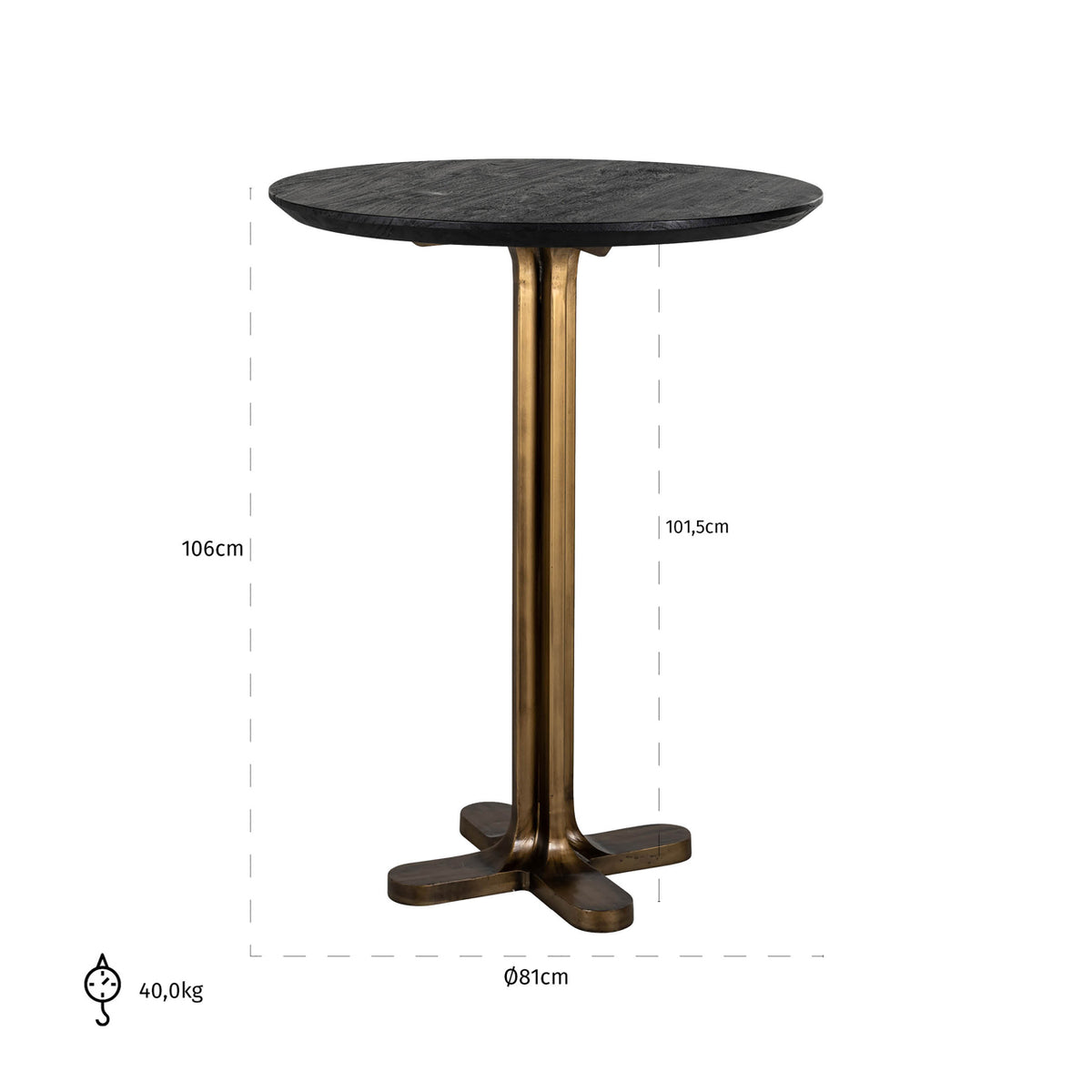 Bartafel Revelin zwart goud metaal ø 81 cm, maatvoering met afmetingen