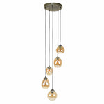 Hanglamp 5L getrapt mix amberkleurig glas, vooraanzicht op witte achtergrond