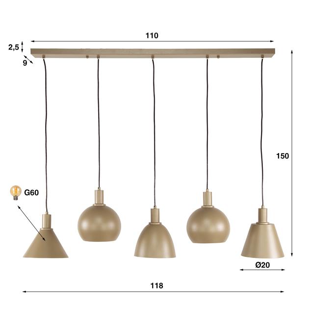 Hanglamp Elrox | Metaal Beige
