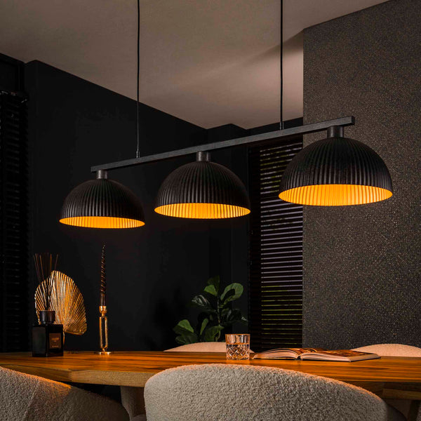 Hanglamp 3L Ribbel | Zwart Metaal