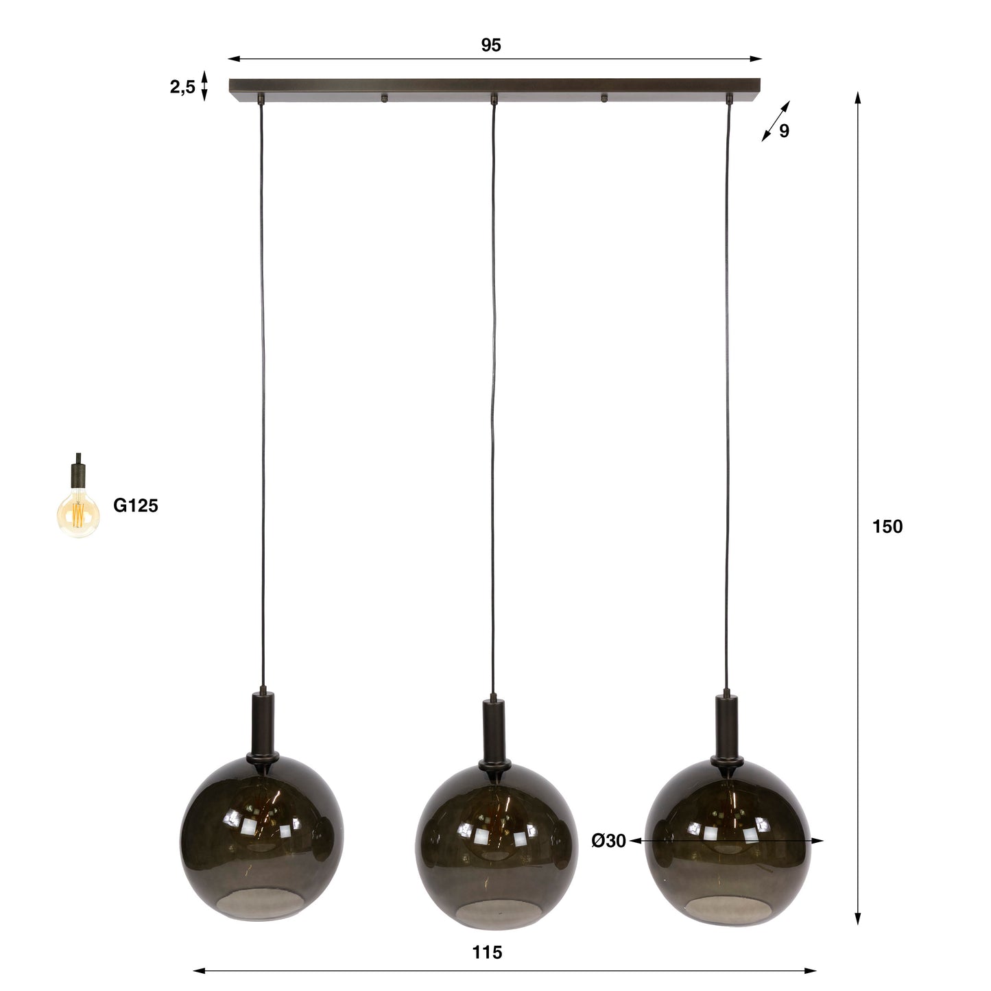 Hanglamp Sfera Tricolore 3-lichts / Sienna bruin