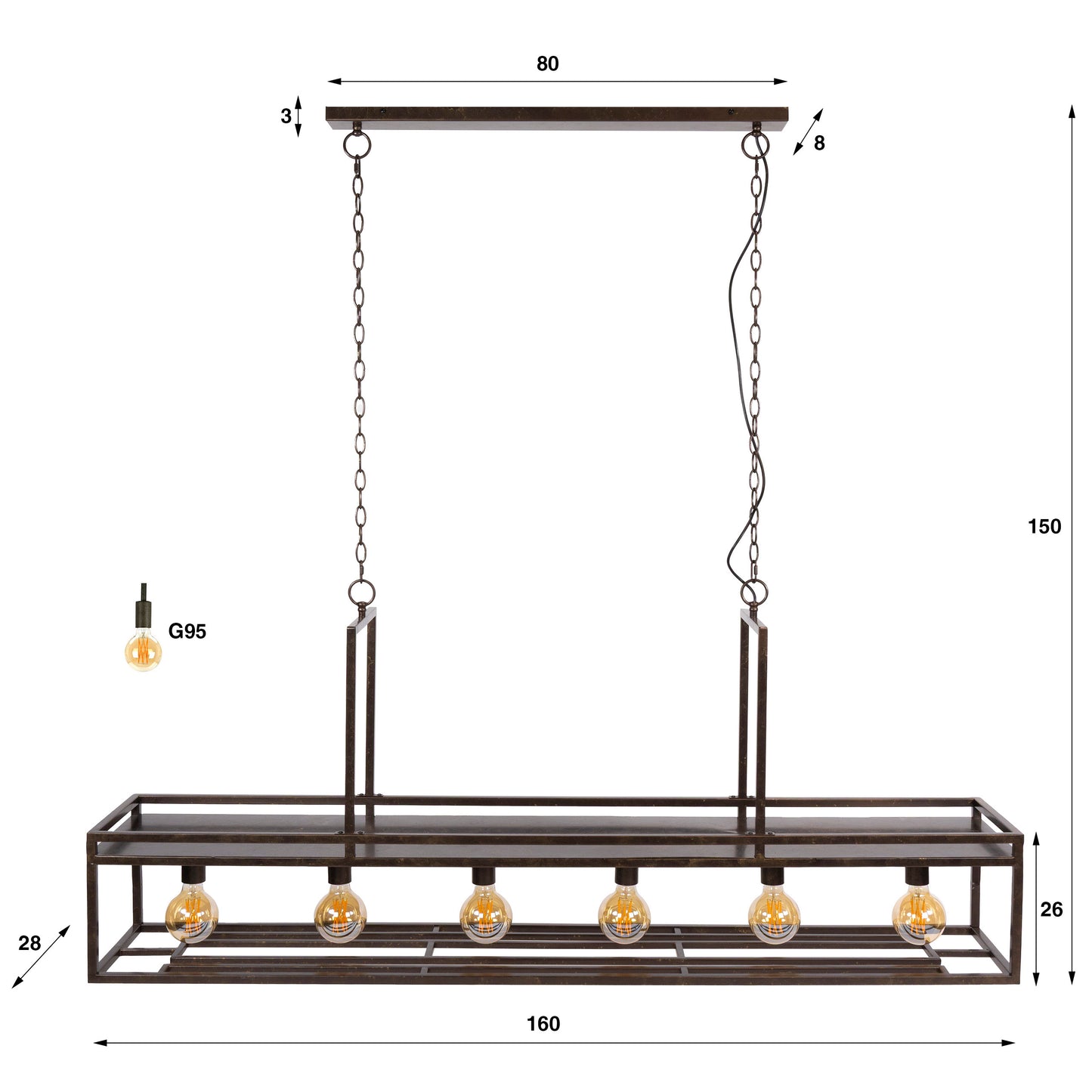 Hanglamp Decorate | Geïntegreerd rek voor Wijnglazen | Bruin