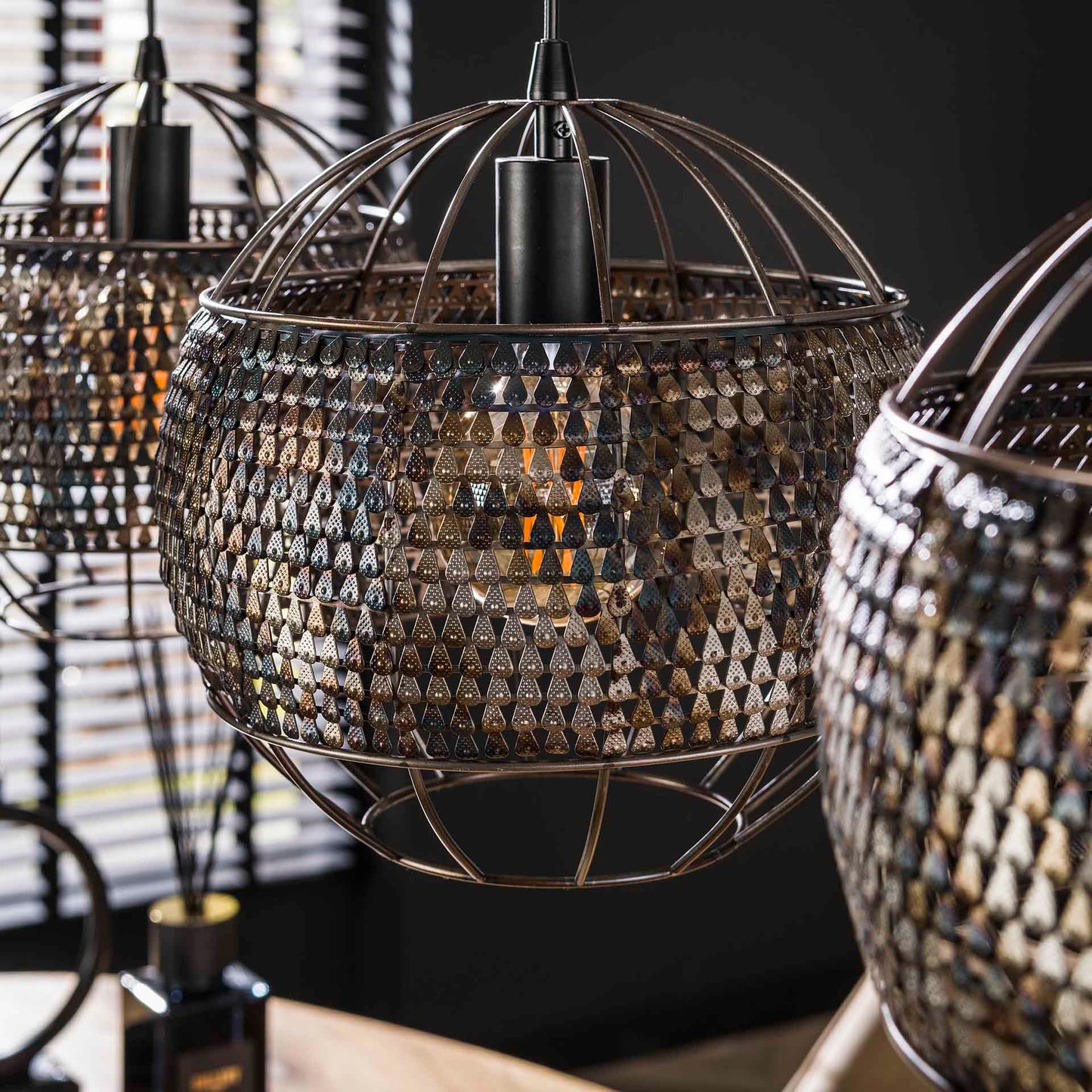 Hanglamp 3L Armor Open | Zwart Metaal