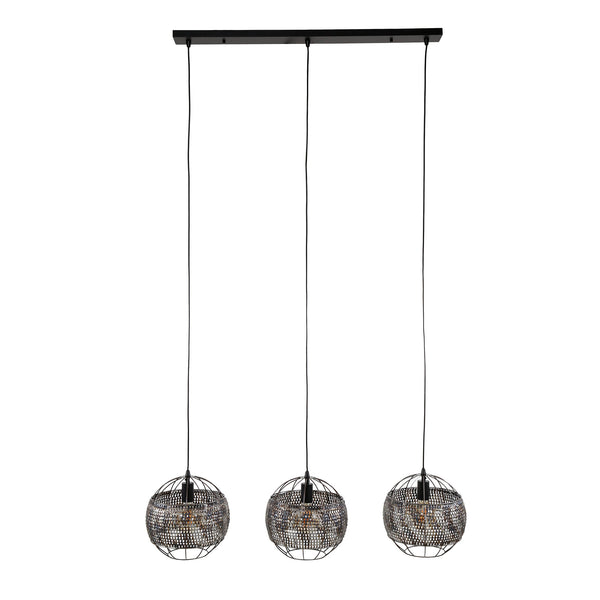 Hanglamp 3L Armor Open zwart metaal, vooraanzicht op witte achtergrond