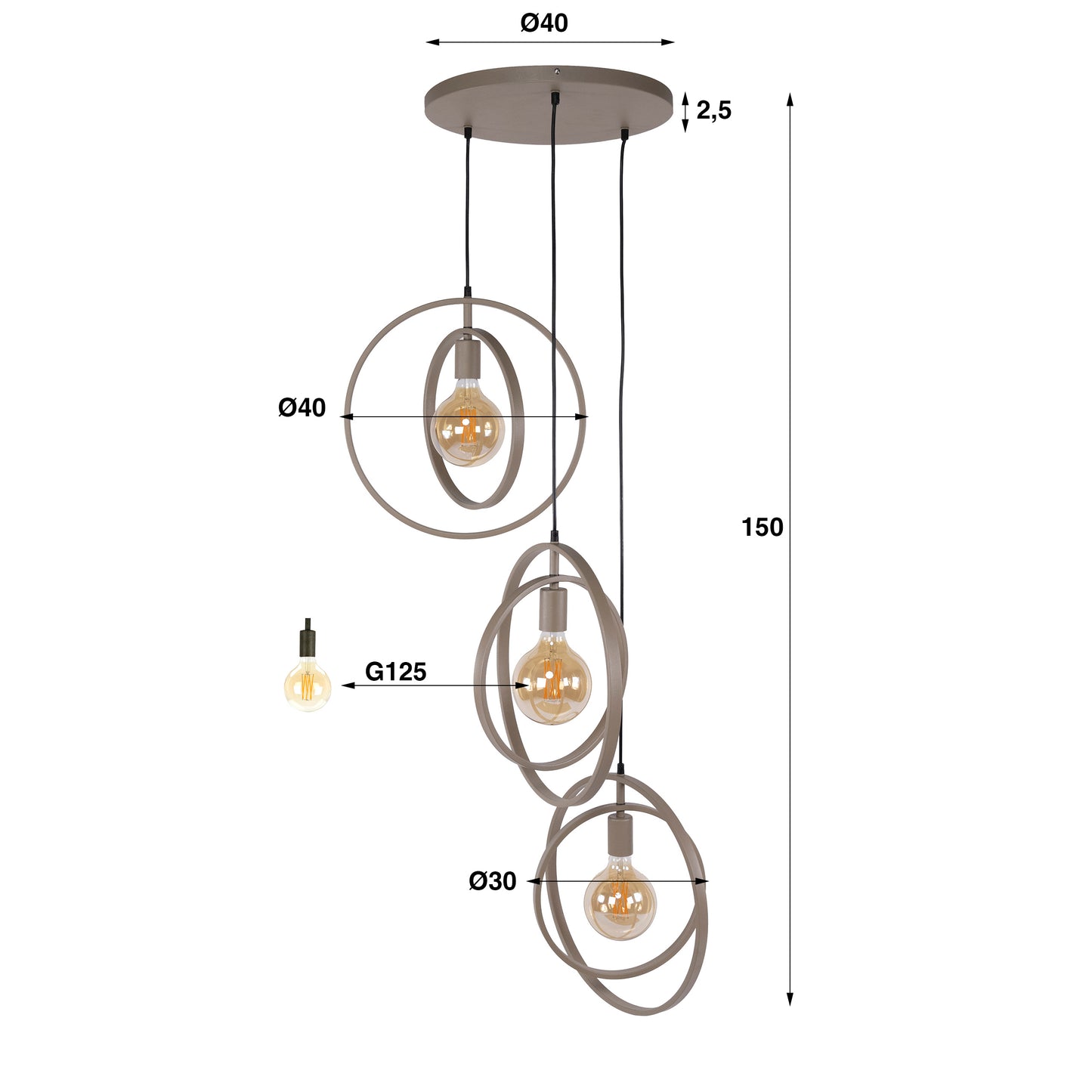 Hanglamp Turn Around | 3 Lichts | Beige