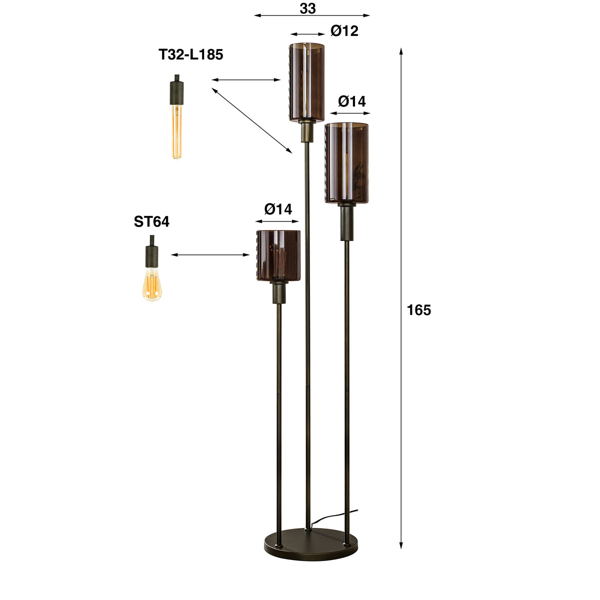Vloerlamp Sepiora | Glas bruin