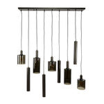 Hanglamp Sepiora 5+4 lichts glas bruin, vooraanzicht op witte achtergrond