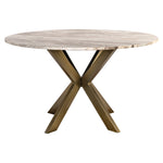 Eettafel Bottega beige metaal 140 cm rond, vooraanzicht op witte achtergrond