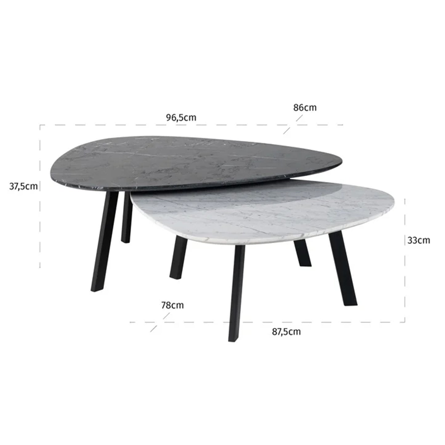 Salontafel Trocadero | Set van 2 | Zwart & Wit Marmer