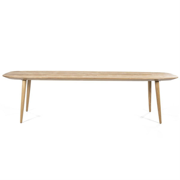 Eettafel Tabassum naturel teakhout deens ovaal, vooraanzicht op witte achtergrond