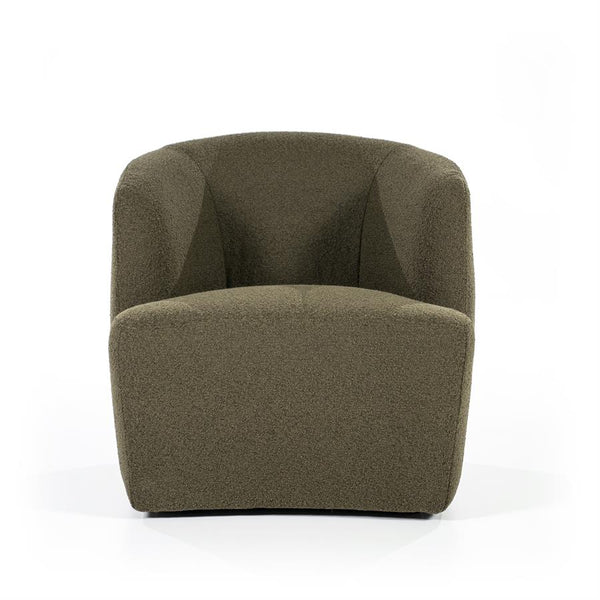 Fauteuil Charlotte groen stof, vooraanzicht op witte achtergrond